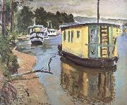 George Leslie Hunter Houseboats,Balloch oil painting